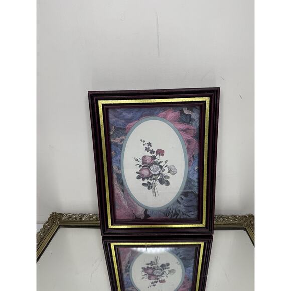 Vintage Gold/Mahogany Botanical/Floral pictures set of 2 - Picture 3 of 9